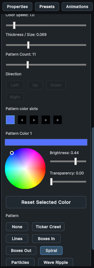 HoloMapper presets panel with generated visual effect controls
