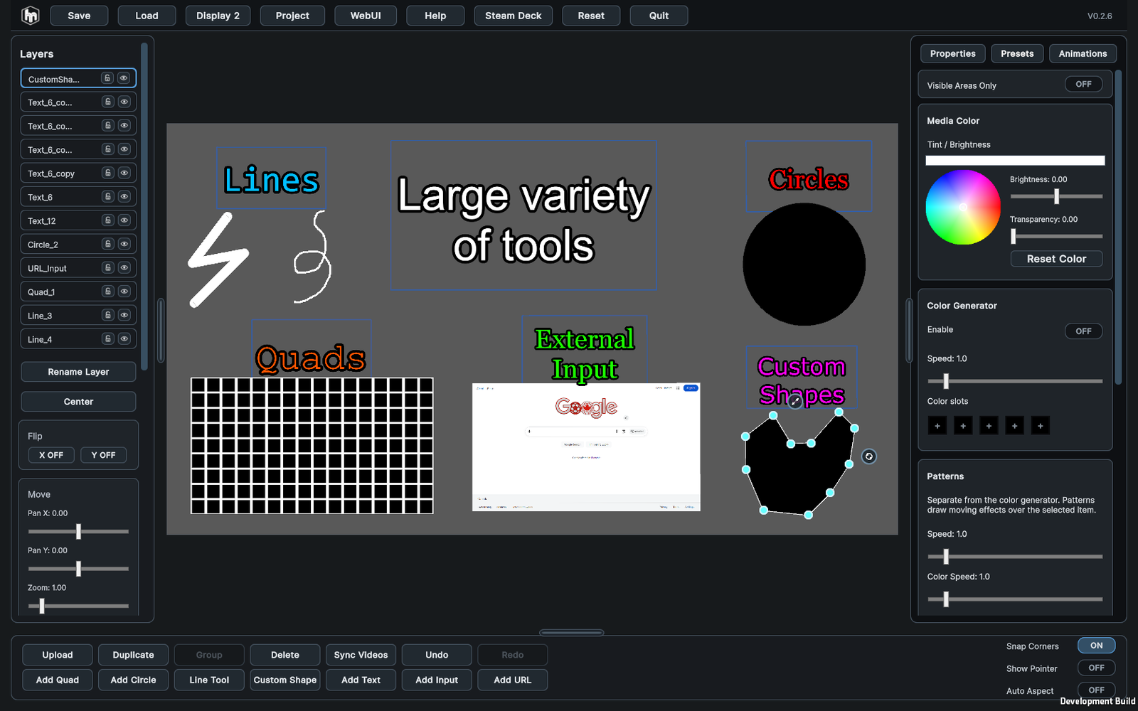 HoloMapper tool controls for projection mapping surfaces and editing